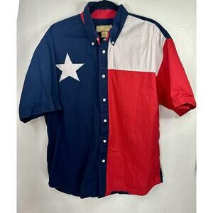 Texas Flag Sun River Short Sleeve Button Up Outdoor Cowboy Western Size Large